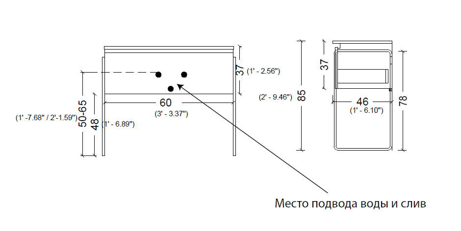 Тумба без раковины Vallessi 60*46см Антрацит матовый, 1 полка – фото 2