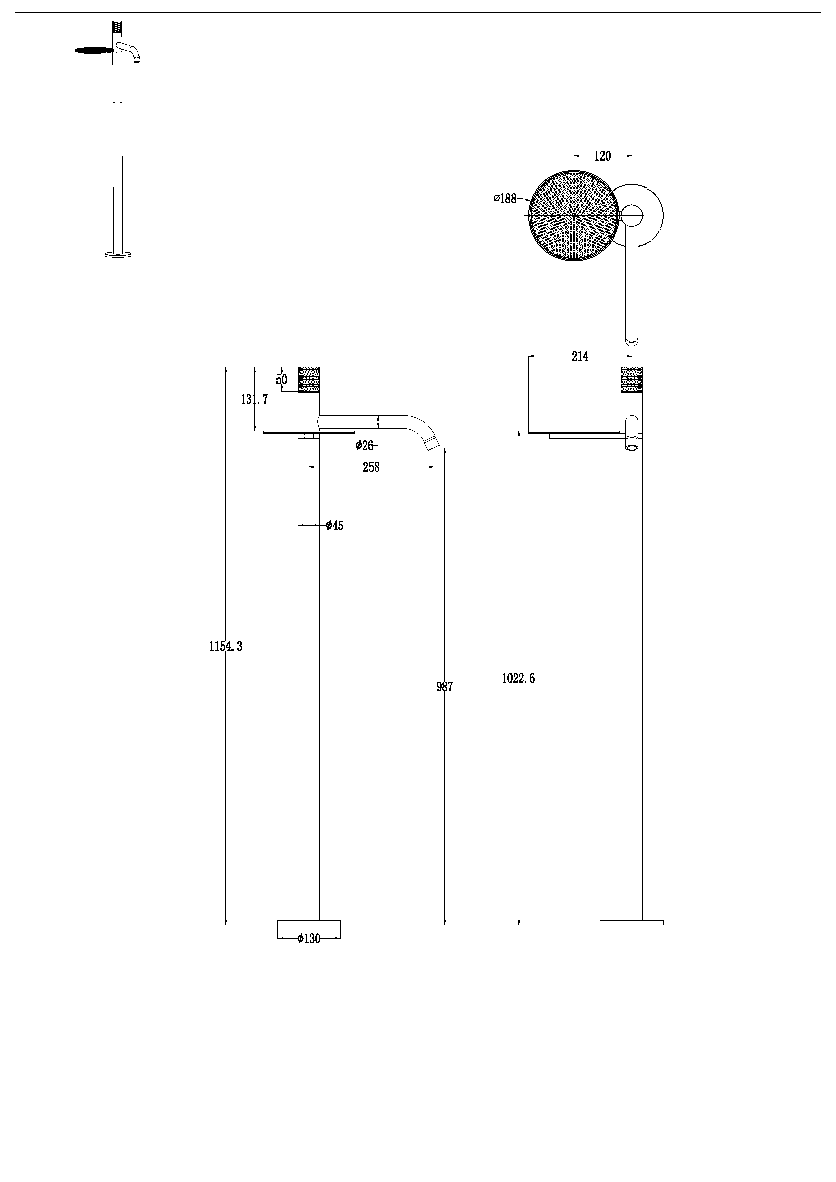 Смеситель STICK напольный для умыв. SHINE GUN METAL LINEA – фото 2
