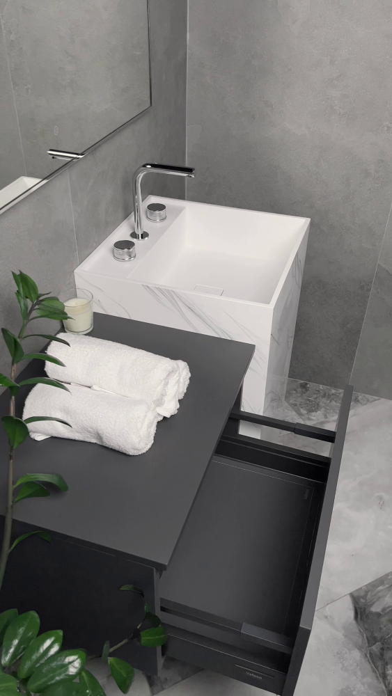Раковина напольная Cube Corian 480*480*850 Calacatta – фото 3