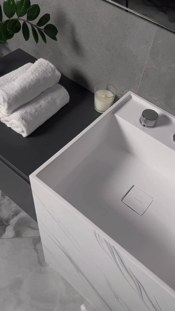 Раковина напольная Cube Corian 480*480*850 Calacatta – фото 4