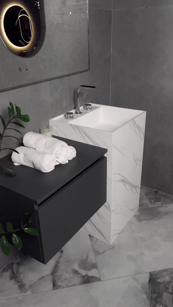 Раковина напольная Cube Corian 480*480*850 Calacatta – фото 5