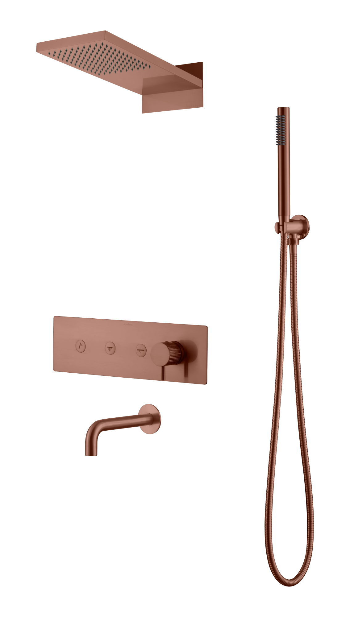 Встроенная душевая система FUSION, трехпозиционная Brushed Bronze с изливом – фото