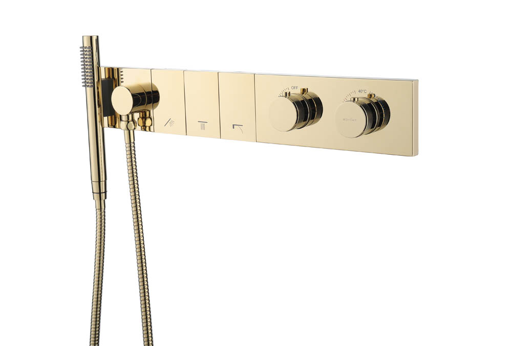 Смеситель ZODIAC THERMO с ручным душем GOLD – фото