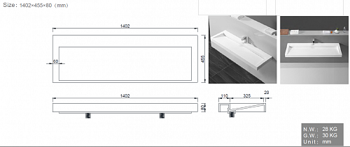 Столешница моноблок FLAT 140*46см