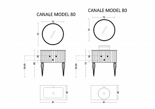 Тумба Canale 80 белая + Золото_Комплект
