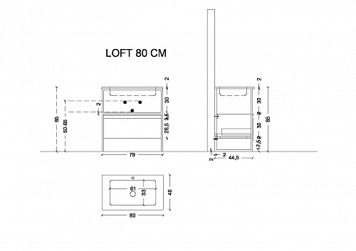 Тумба под консоль LOFT 80 белый, 1 полка
