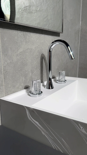 Раковина напольная Cube Corian 480*480*850 Grey base+white veins